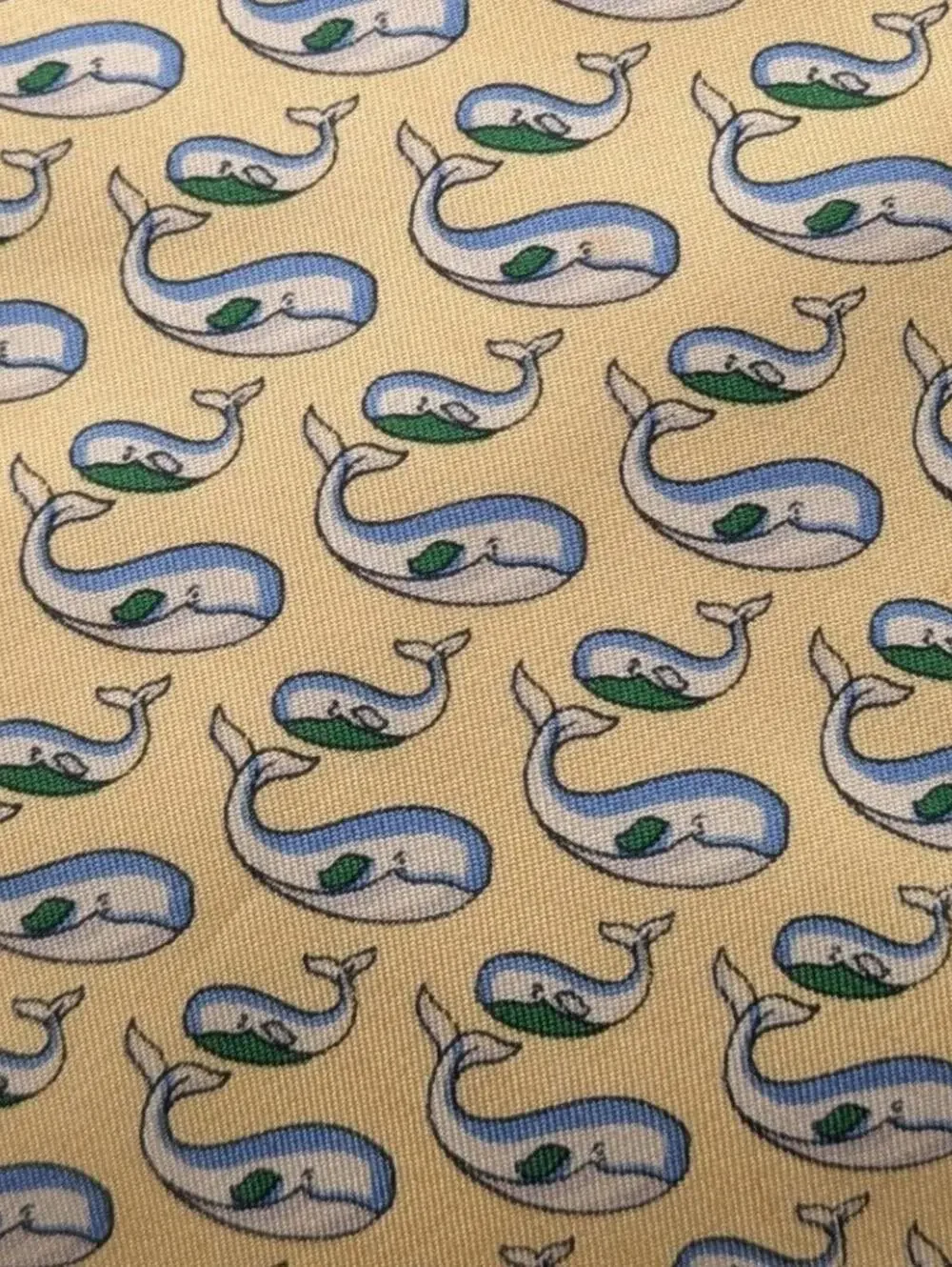 Salvatore Ferragamo $240 Yellow Blue Whale Nautical Italian Made 100% Silk Tie